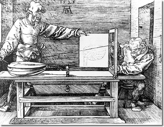 Dispositif pour dessiner en perspective, Albrecht Dürer. 1525