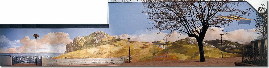 Peinture panoramique de 40 m de long. Gentilly. Vers la droite, à demie masquée derrière un arbre…