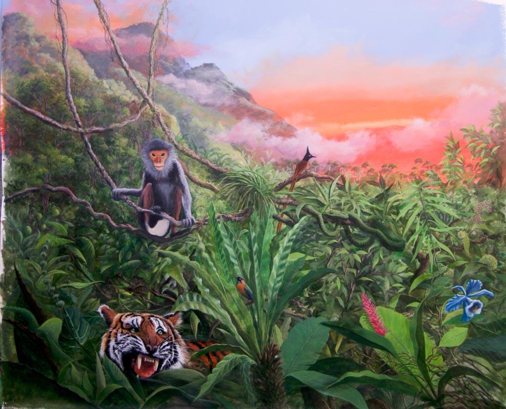 Jungle. peinture murale pour un escalier. Particulier.