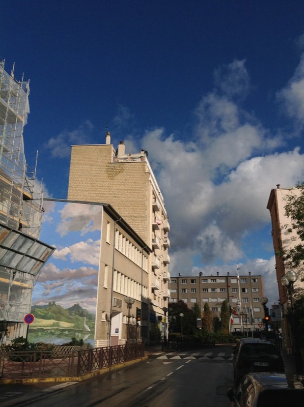 Nuages, mur, peinture, nuages, ciel