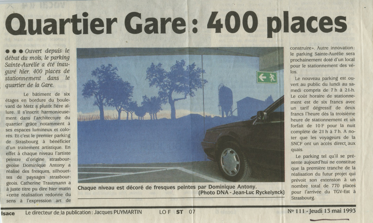 Dernières Nouvelles d’Alsace. Parking Sainte Aurélie à Strasbourg.